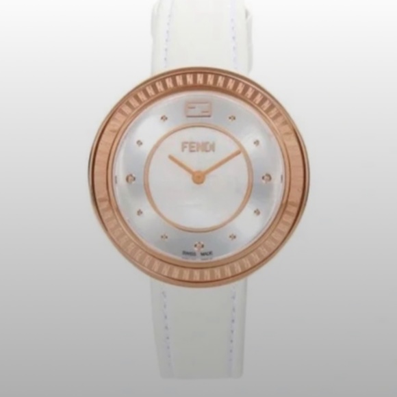 NWT FENDI MY WAY Mother of Pearl & Rose Gold with Fox Fur-Trim Strap Watch main image 4